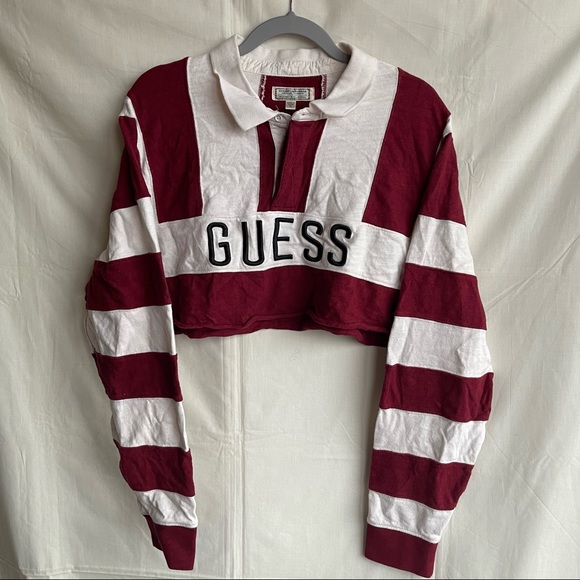 Guess Long Sleeve Rugby Crop Top - Picture 3 of 9